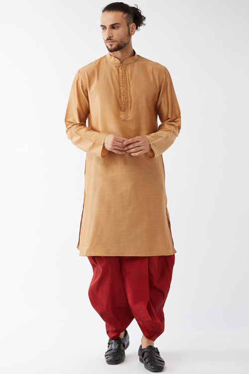 Black Art Silk Traditional Men Kurta Pajama with Lace Work