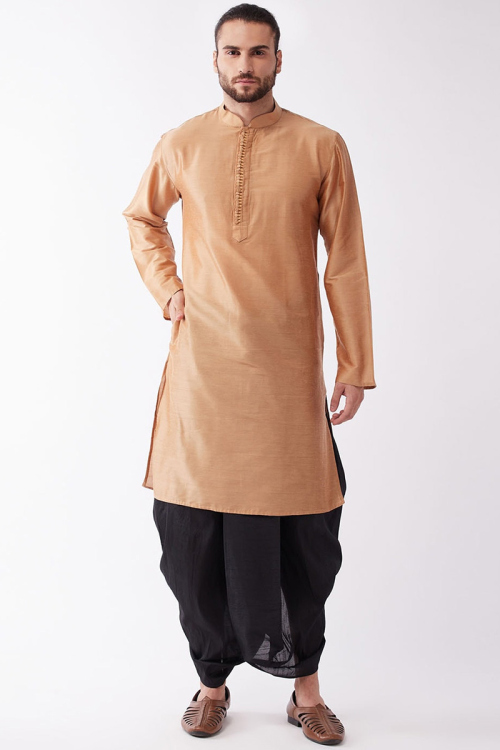 Black Cotton Men Kurta Pajama for Party Wear with Resham Work