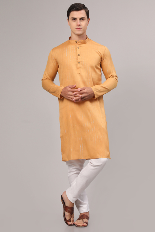 Dark Beige Lurex Thread Weaved Cotton Men's Kurta Pajama 