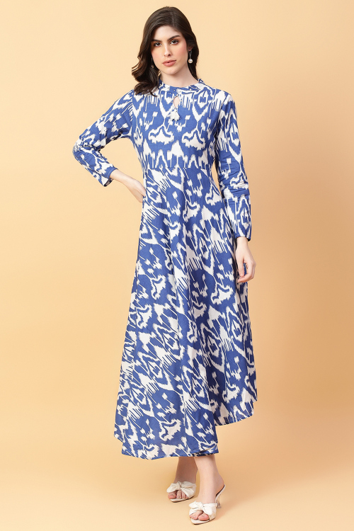 Dark Blue Cotton Kurti with Printed Work for New Year