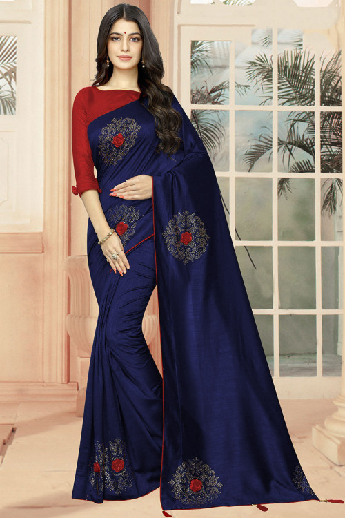Buy Chanderi Midnight-Blue Handloom Dress for Women