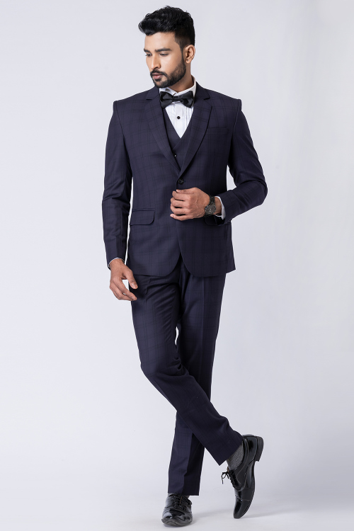 Dark Blue Men's Polyester Tuxedo Suit