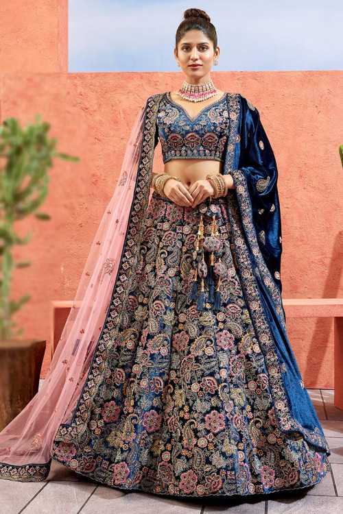 Exclusive Blue Color Bridal Lehenga Choli Online Andaaz Fashion UK