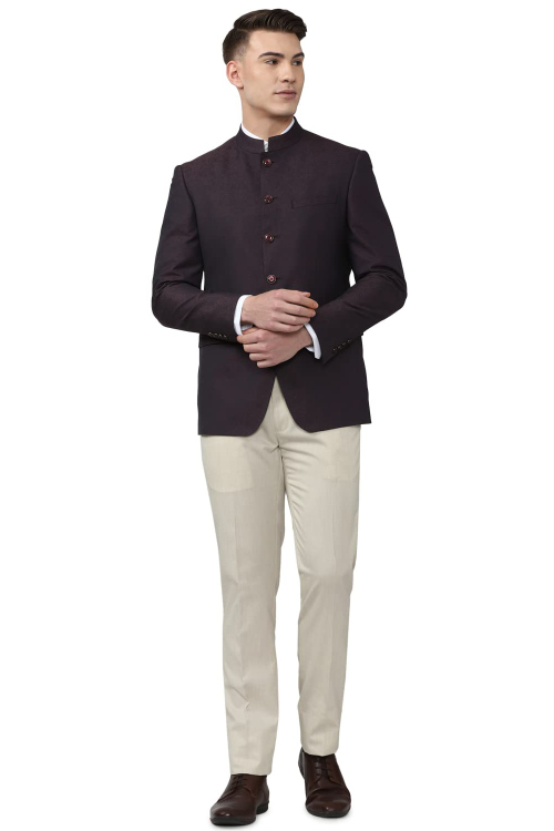 Dark Brown Jodhpuri Men's Suit in Plain Polyester Fabric