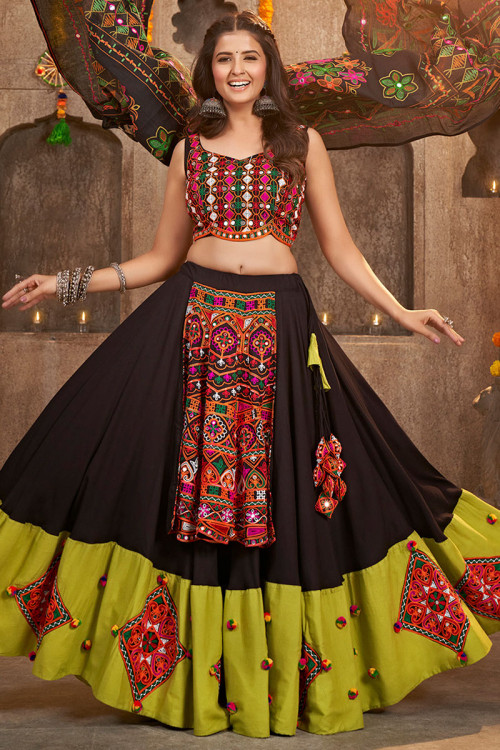 Dark Brown Rajasthani Style Viscose Rayon Lehenga 