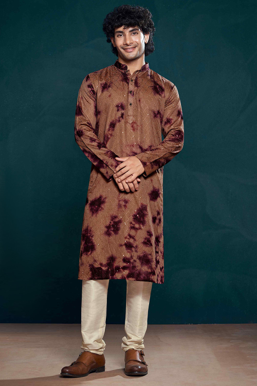 Dark Brown Viscose Embroidered Straight Cut Men's Kurta Pajama 