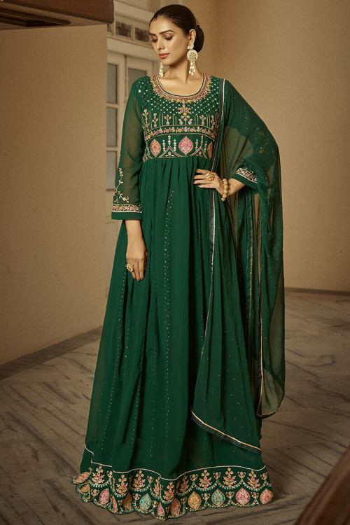 Plain green outlet anarkali