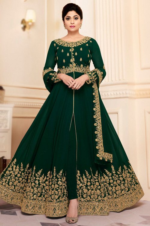 Dark Green Georgette Embroidered A Line Anarkali Suit