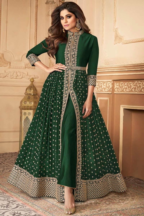 Buy Bottle Green Butterfly Net Anarkali Suit For Mehndi Online - SALV2287 |  Appelle Fashion