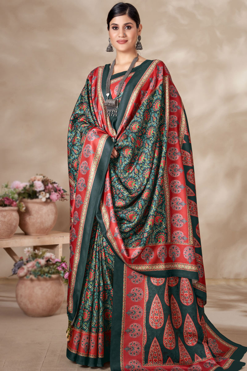 Dark Green Printed Pashmina Light Weight Saree
