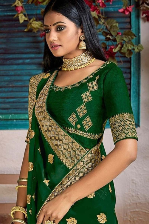 Buy Dark Green Silk Saree With Banglori Silk Blouse Online - SARV03027 ...