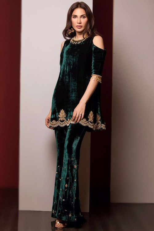 Buy Custom Made Velvet Dress With Banarse Brocade Pants Designer Party Wear  Dress Long Velvet Kurti With Fitted Pants Indian Pakistani Kurti Online in  India - Etsy