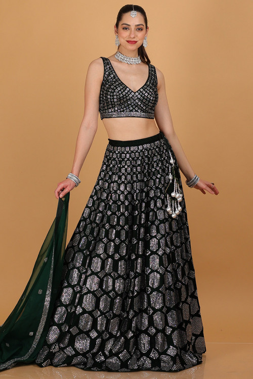 Buy Blue Sea Foam Tule Crystal Lines Prestitched Lehenga With Drapes For  Women by Monisha Jaising Online at Aza Fashions.
