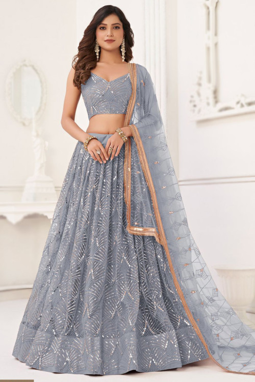 Buy Designer Wedding Wear Grey Lehengas Grey Chaniya Choli Online Andaaz Fashion