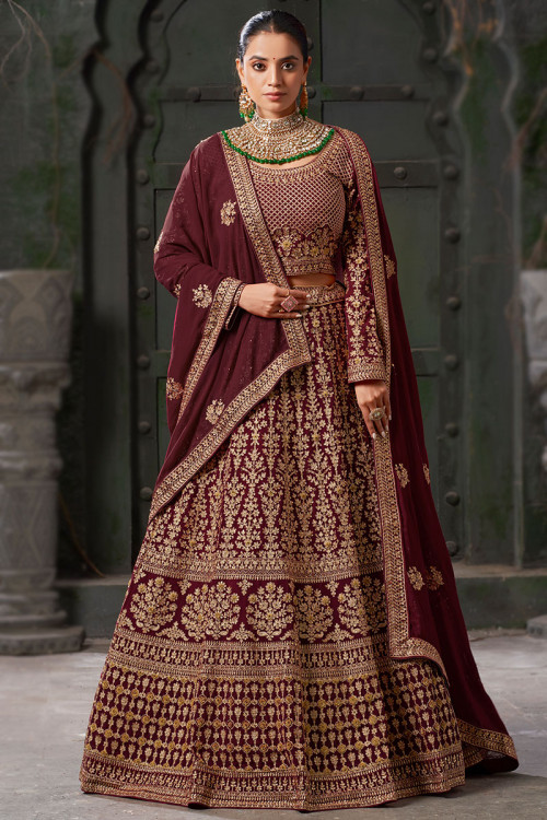 Buy Maroon Full Sleeve Lehenga Choli Online for Women in Malaysia