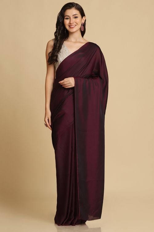 Dark Maroon Silk Plain Light Weight Saree