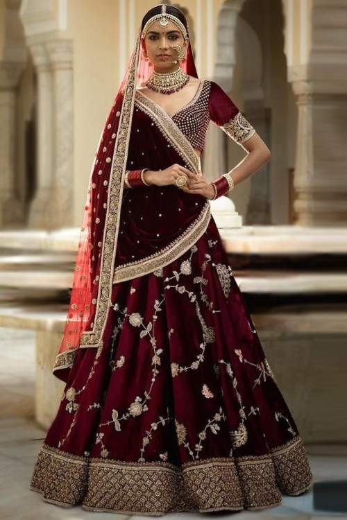Hot Red Bridal Indian Wedding Lehenga Choli In Velvet SRSA352003 –  ShreeFashionWear
