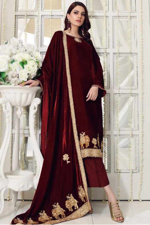 Maroon velvet suit clearance women's