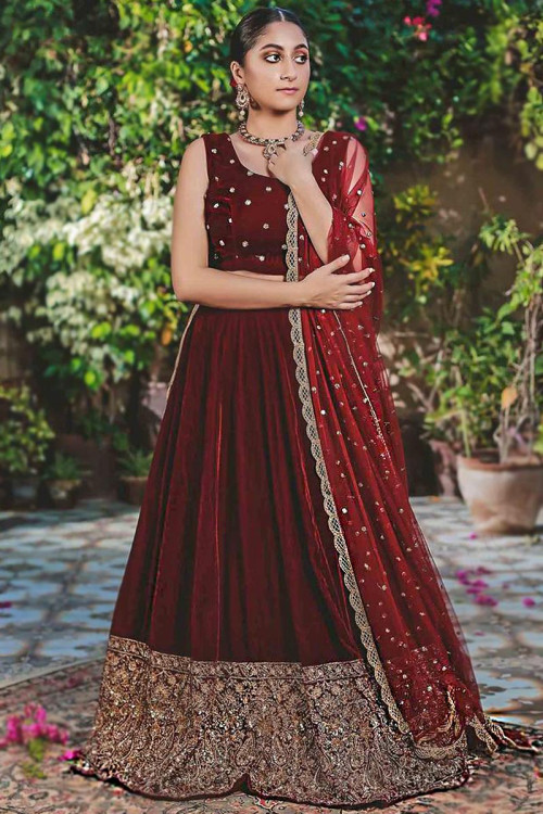 Buy Maroon Bridal Wear Embroidered Lehenga Choli Online for Women in USA