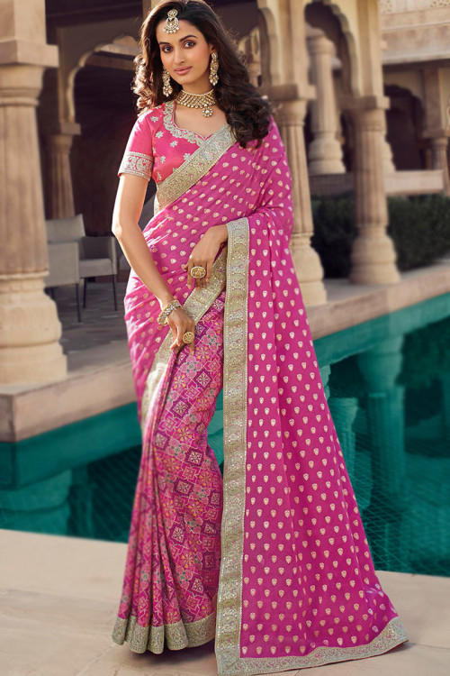 Dark Pink Art Silk Woven Zari Traditional Saree 