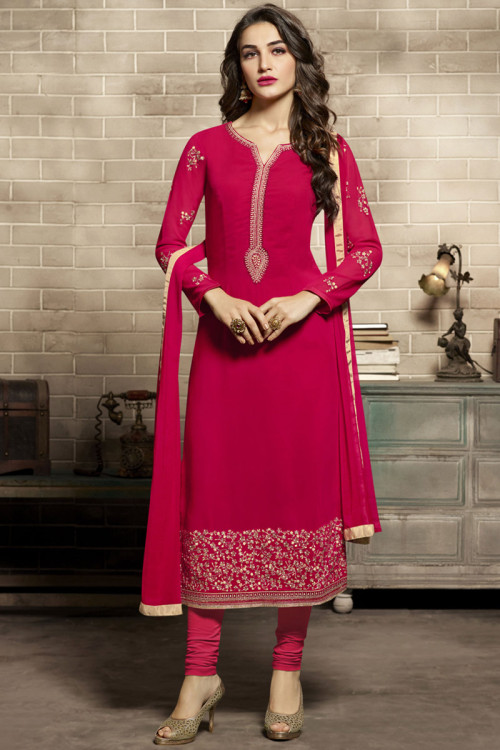 Best Churidar Suit in Red Embroidered Fabric LSTV08024