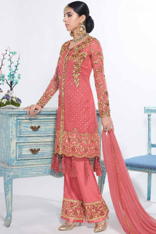 Buy Pink Silk Embroidered Palazzo Pant Suit Online - LSTV01903 | Andaaz ...