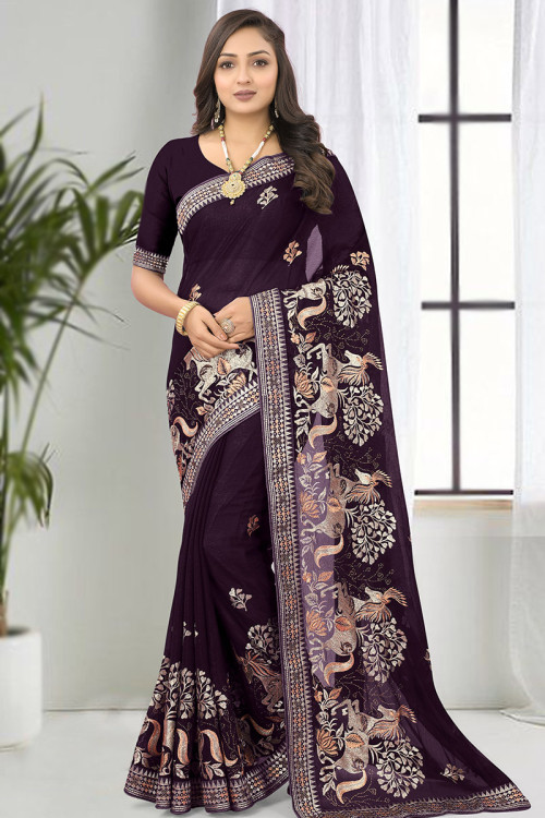 Buy Peach Chiffon Hand Resham Work Saree With Unstitched Blouse Piece For  Women by Geroo Jaipur Online at Aza Fashions.