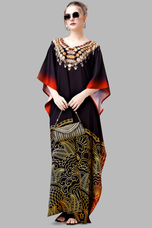 nikki glaser dress golden globes Moroccan Caftan Purple Velvet Embroidered with Gold Kaftan, circa 1970