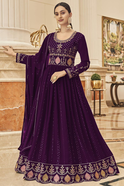 Buy Anarkali Gown Purple Beads Work Indian Plus Size Dresses Online for Women in UK