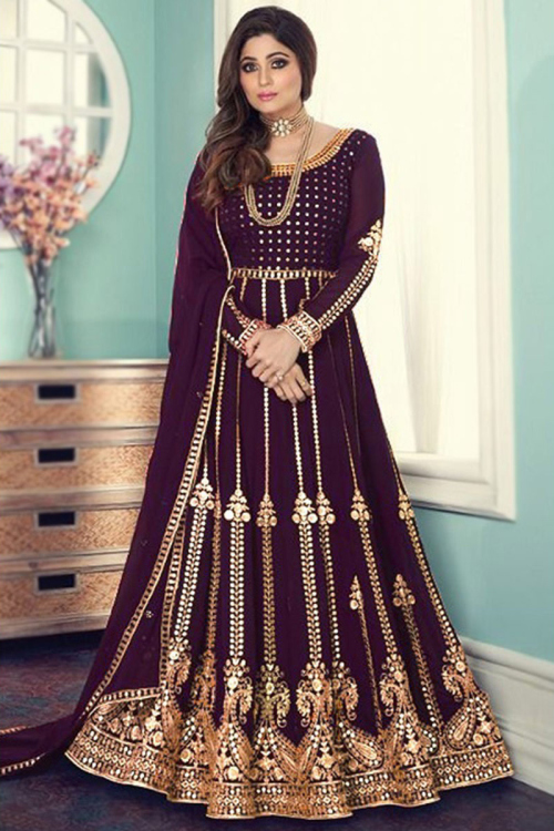 Dark Purple Georgette Embroidered Anarkali Suit