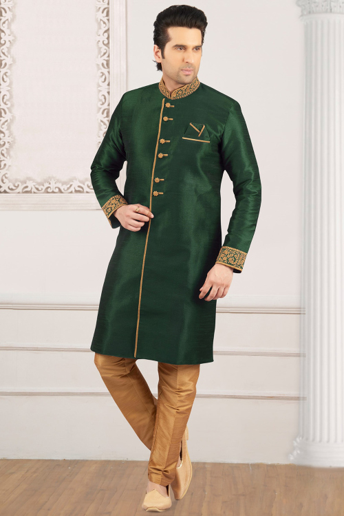 Dark Purple Silk Sherwani with Sequins Work for Wedding