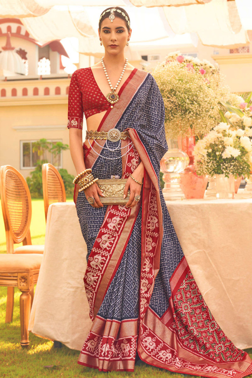 Dark Purple Weaved Thread Patola Silk Saree