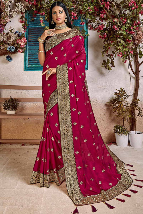 Deep Pink Silk Saree With Banglori Silk Blouse