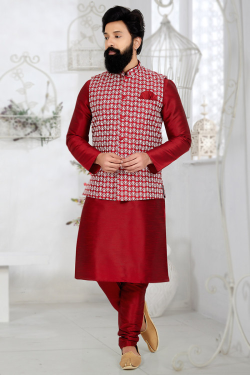 Buy Jacket Style Red Trends Kurta Pajama Online for Men in USA