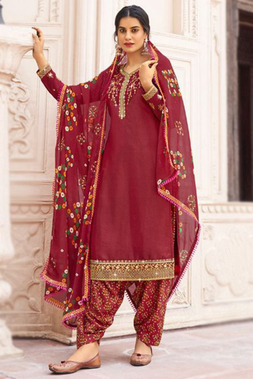 Deep Red Embroidered Trouser Suit