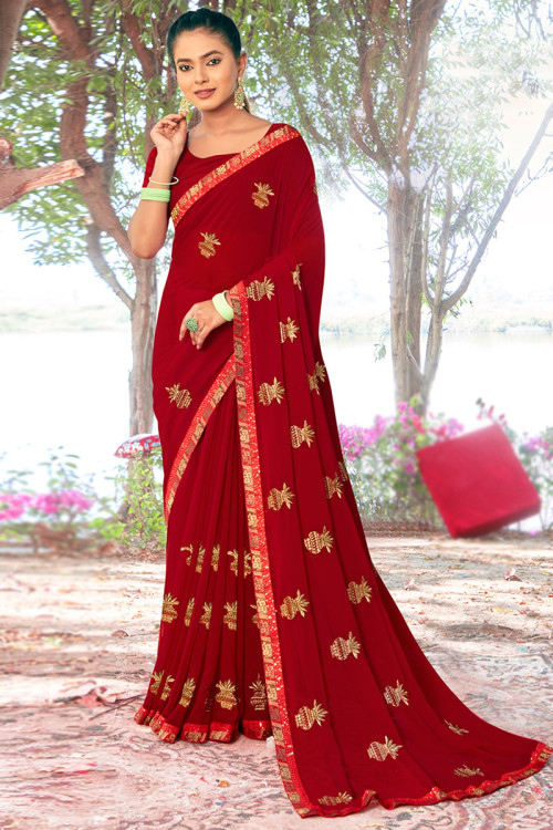 Deep Red Matka Silk and Linen Saree
