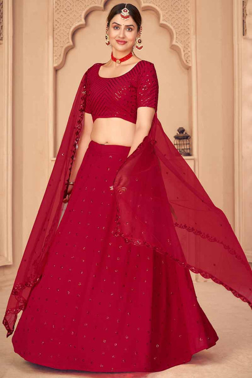 Buy Red Party Wear Lehenga Choli Online for Women in USA