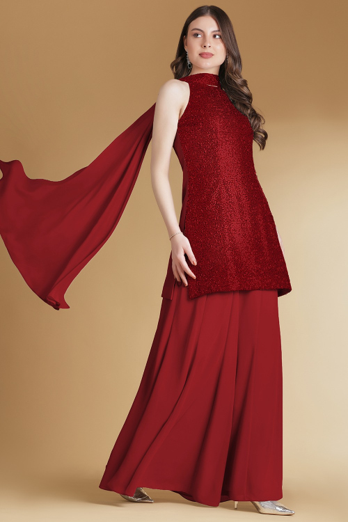 strapless open back dress Women's Downtown Diva Faux Leather Flare Pants in Red