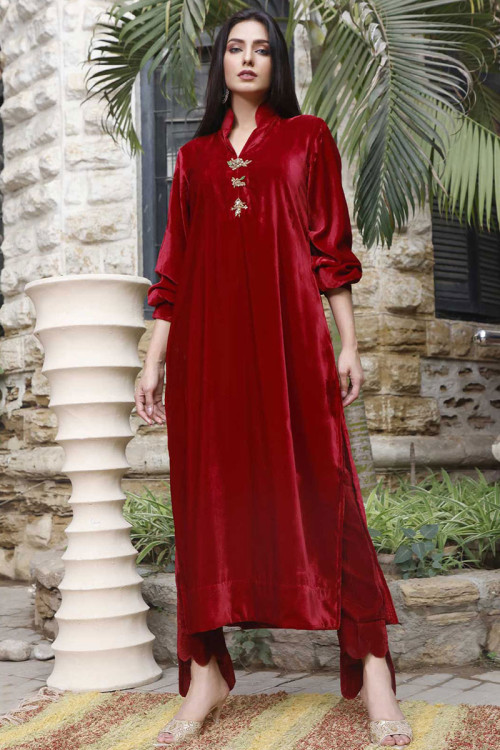 Buy Maroon Velvet Suit for Women Online from India's Luxury Designers 2024