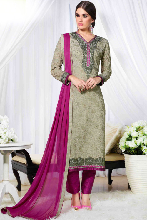 Grey Georgette Trouser Suit With Dupatta