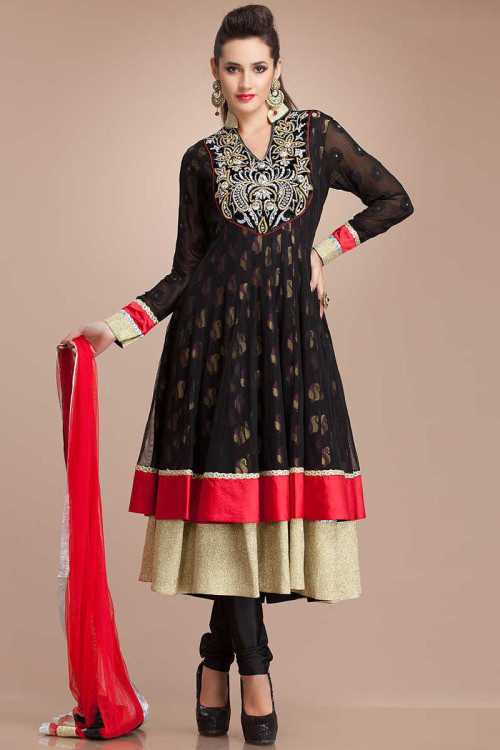 Buy Long Pruple Silk Anarkali Suit With Churidar LSTV115400