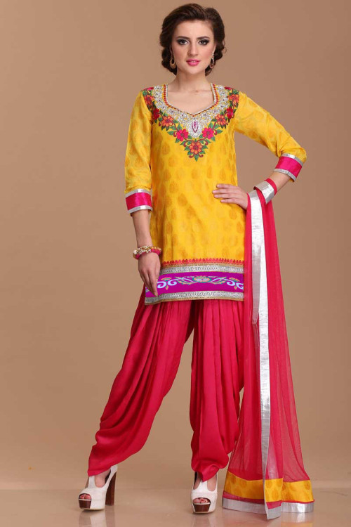 Designer Yellow Polyester Patiala Salwar suit