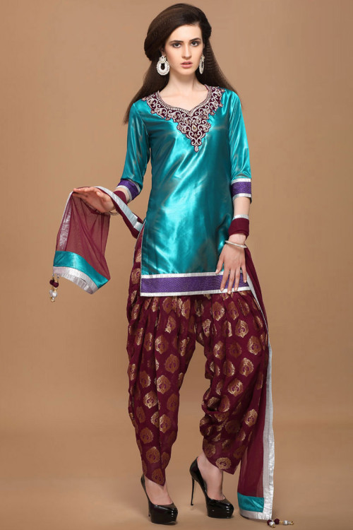 Firozi Polyester Patiala Suit