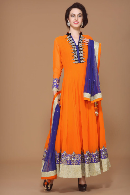 Orange Viscose Anarkali Suit