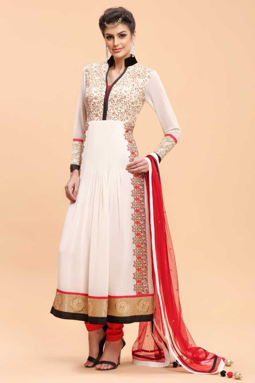 White Georgette Straight Suit Pant