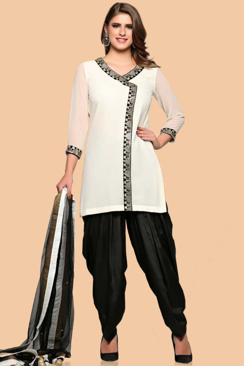Off White Georgette Patiala Suit With Dupatta for Eid