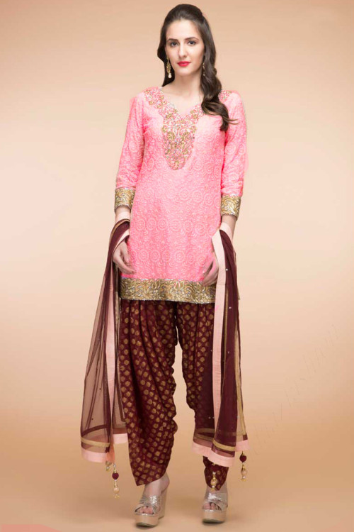 Light Pink Georgette Patiala Suit With Dupatta