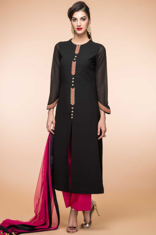 Black Georgette Eid Trouser Suit With Dupatta for Eid