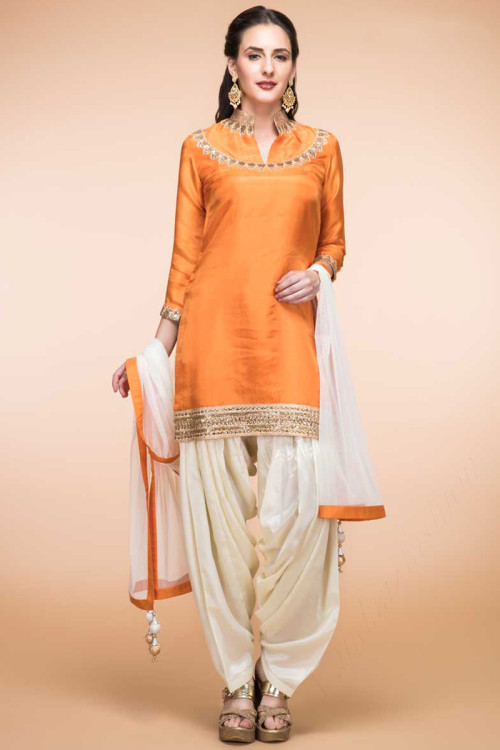 Orange Silk Eid Patiala Suit With Dupatta
