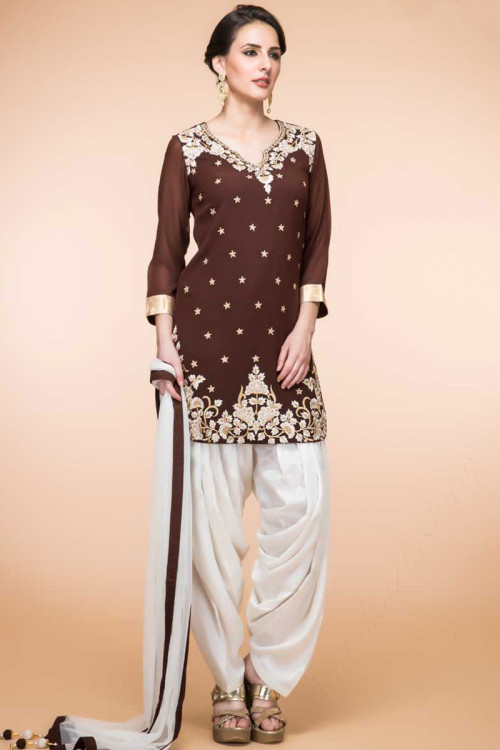 Brown Silk Patiala Suit With Dupatta